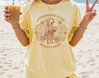 Funny Mom Shirt Comfort Colors, Silly Mom Goose, Motherhood is the Realest Hood Tee, Mom Gift, Mama of 2 Kids Shirt, Mothers Day T-Shirt