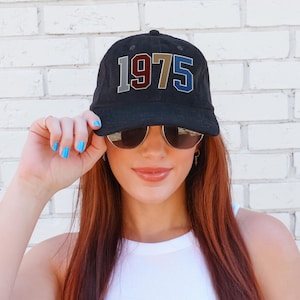 1975 Birthday Embroidered Hat, 50th Birthday Cap, Turning 50 Hat, 50th Birthday Gift, Gift for Her Him, Varsity Letter Hat