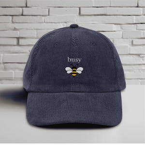 Busy Bee Embroidered Hat, Funny Corduroy Hat, Aesthetic Dad Hat, Bee Lover Gift, Adjustable Baseball Cap, Cottagecore Hat, Gift for Him Her