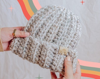 Cloudy Sky: Blue, Gray and White Handmade Crochet Beanie | Winter Hat, Chunky Knit, Cozy Headwear