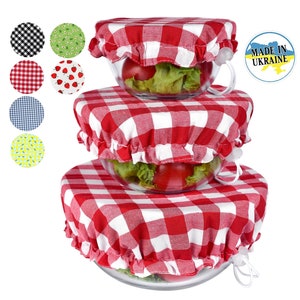 Handmade Reusable Cotton Fabric Bowl Covers - Two Layers of Fabric - Set of 3 and 4 (6 colors)