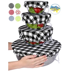 Large US Size for Handmade Reusable Cotton Fabric Bowl Covers - Two Layers of Fabric - Set of 4 (6 colors)
