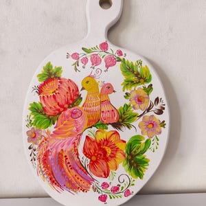 Bird Wall Art on Wood – Ukrainian Petrykivka Painting – Handcrafted Kitchen or Living Room Decor