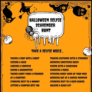 Halloween Selfie Scavenger Hunt, Printable Party Game