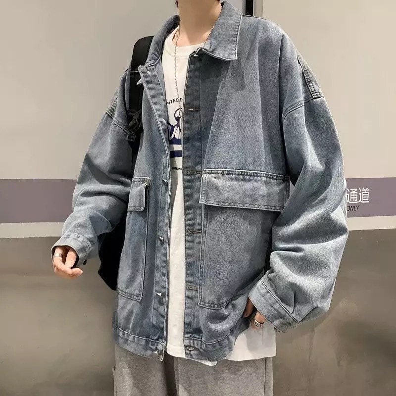 Autumn Fall Men Denim Jackets Classic Turn Down Collar Coats - Etsy