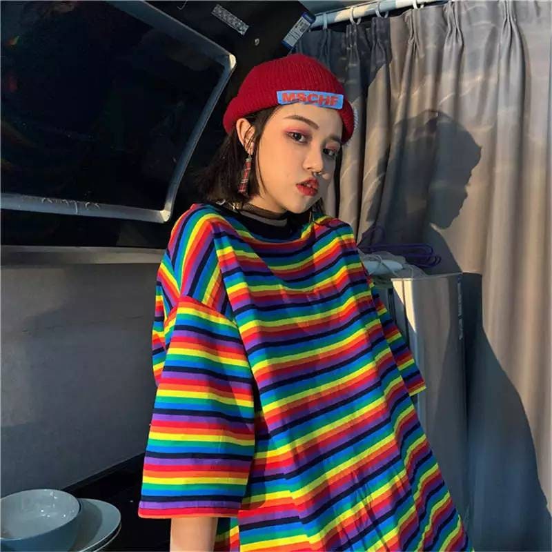 Oversized Rainbow Striped T_shirt Unisex Multicolor Baggy - Etsy