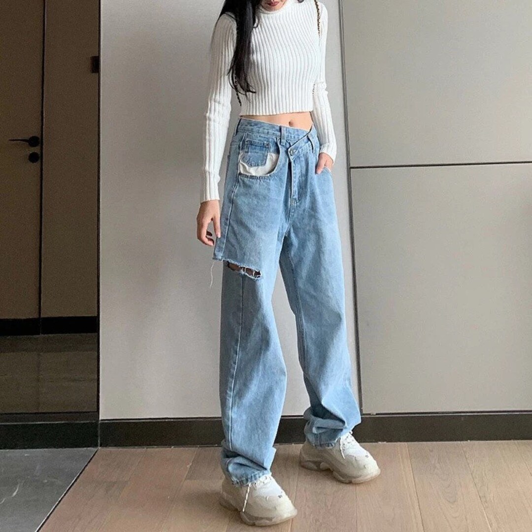 Asymmetrical Hem Fringe Jean main image 0