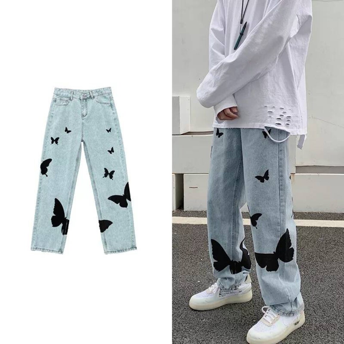 Men's Butterfly Baggy Jeans Etsy