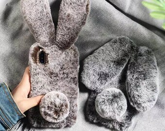 For Google Pixel Soft Phone Case Cute Bunny Rabbit Fur Plush Fuzzy Fluffy Skins 