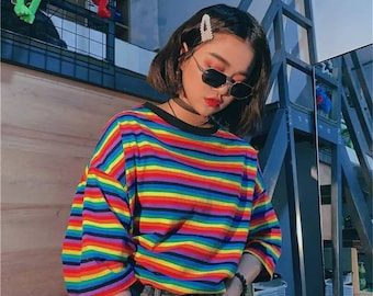 multi coloured striped t shirt