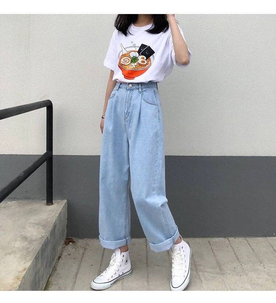Waist Wide Leg Denim Jeans Baggy 
