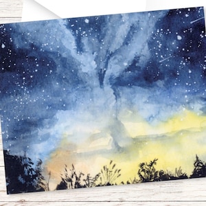 Celestial Galaxy Card PRINTED Card, Print from Original Watercolor, Comet Stars Sky Card, Blank Inside, Anniversary Card, Birthday Card