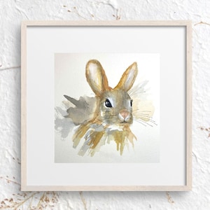 Original Rabbit PAINTING 7x7&quot;-  NOT A PRINT - Original Watercolor Bunny Rabbit Painting, One-of-a-kind Watercolor Art