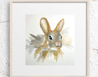 Original Rabbit PAINTING 7x7"-  NOT A PRINT - Original Watercolor Bunny Rabbit Painting, One-of-a-kind Watercolor Art