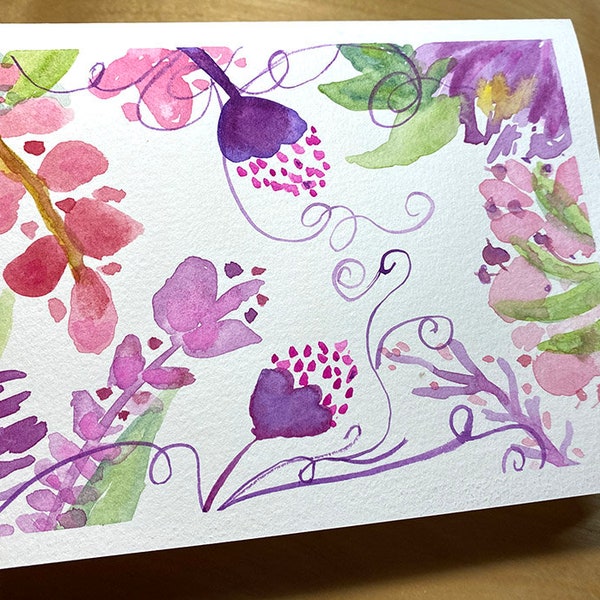 Original watercolor greeting card, NOT A PRINT, Hand painted card, Birthday Card, Anniversary Card, Blank Greeting Card, Abstract Floral