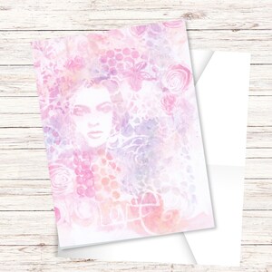 Love PRINTED Watercolor Card, Woman Art Print, Greeting Card, Blank Inside, Anniversary, Birthday, All Occasion Card