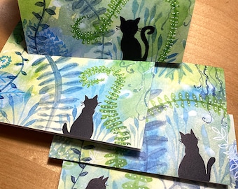 SET of 4 PRINTED Cat Cards from original watercolors, Set of Blank Greeting Cards for Birthday, Anniversary, Get Well Card, Watercolor Art