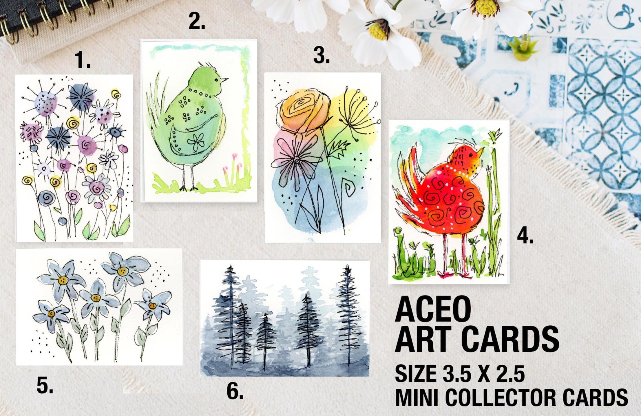 ACEO Original Watercolor Art Cards - Choice of 6 Unique Designs - 2.5 ...