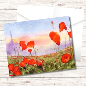 Poppy Field PRINTED Card, Print from Original Watercolor, Greeting Card, Blank Inside, Anniversary, Birthday, All Occasion, Get Well Card