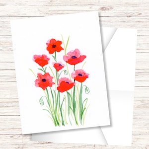 Poppies PRINTED Card, Print from Original Watercolor, Flower Card, Blank Inside, Anniversary, Birthday, Get Well, All Occasion Card