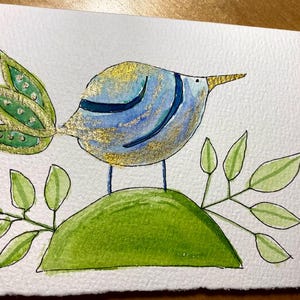 Cute Bird Watercolor Card, NOT A PRINT, Deckle Edge Hand-painted Card, Greeting Card, Birthday, Anniversary Blank Card, Gift Card