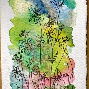 Abstract Flowers Watercolor Card NOT A PRINT Deckle Edge Hand Painted Card, Unique Art Card, Birthday, Anniversary Card, Original Watercolor