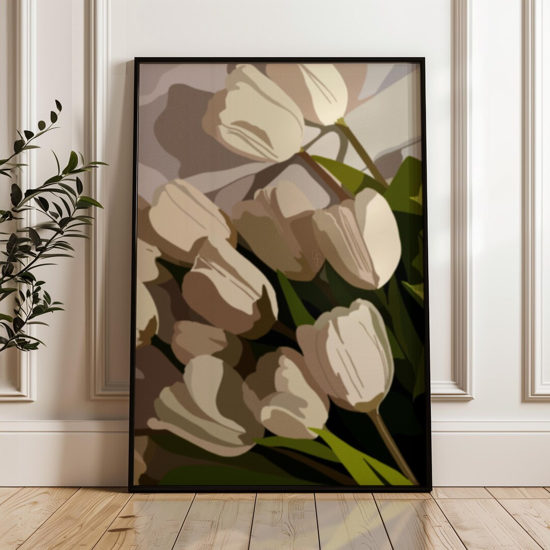 Flower Digital Art | Elegant Floral Wall Decor| White Tulips Print - Etsy