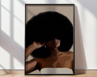 Black Woman Afro Wall Art Print | Natural Hair Portrait | Soft Feminine Black Art | Afrocentric Home Decor | Physical Print