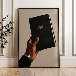 Black Man Holding Bible Art Print, Minimalist Faith Decor (Digital Download)