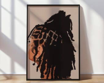 Black Woman Locs Art Print | Natural Hair | Afrocentric Portrait Poster | Modern Art Decor