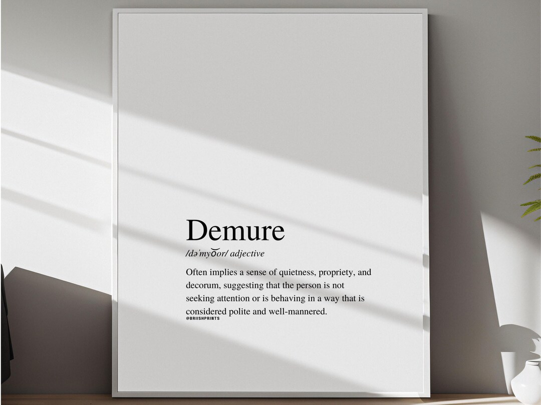 Demure Definition Art Print Minimalist Digital Download Elegant Word