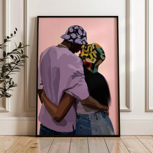 Black Couple Art Print: Romantic Illustration, Modern Home Decor (Digital Download)