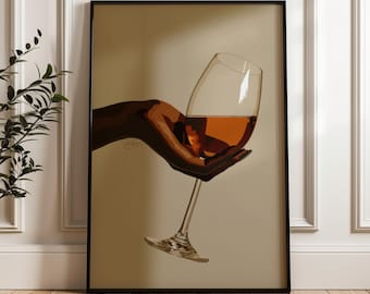 Black Woman Hand with Wine Glass Print | Minimalist Home Bar Art (Digital Download)