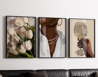 Black Woman Art Print Set – Stylish Minimalist Decor (Digital Download)