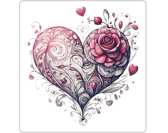 10 Rose Heart Sketch Clipart Watercolor Printable Floral Heart High Quality JPEG For Paper Craft Junk Journal Wedding Card Valentines Day