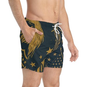 Patriotic Swim Trunks for Summer Fun, 4th of July Beachwear, Independence Day Pool Shorts, Star-Spangled Swimwear, USA Theme Swim Trunks