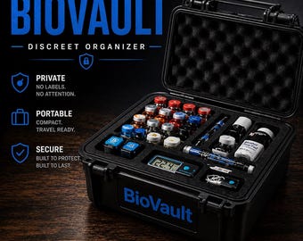 Peptide Storage Case: BioVault vial OrganizerDiscreet Travel Organizer Case | Portable Storage System | Hard Shell Carry Case