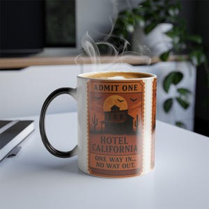 Kubek, Retro California Hotel Spooky, Kolorowy kubek na Halloween, Zameldowanie, ale nie można wymeldować, Dekoracja na Halloween, Kubek podróżny na kawę