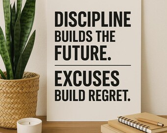 Motiverende kunst aan de muur: discipline bouwt aan de toekomst, excuses voor spijt, inspirerend interieur, cadeau voor studenten, kantoor [...]