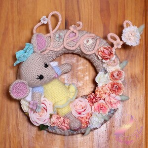 Suspension/crown &quot;The Mouse Fairy&quot; in wool with the first name of your choice. - Birth gift or birthday gift