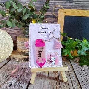 Schlüsselanhänger aus Harz und kleine Dankeskarte – Dankeschön – Geschenk für Institut/Lehrer