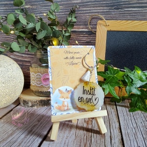 Schlüsselanhänger aus Harz und kleine Dankeskarte – Goldlehrer – Geschenk für Institut/Lehrer