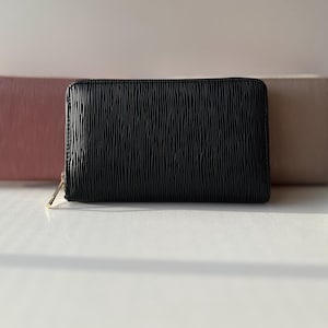 Cartera A6 LUXX / Cartera compacta con cremallera / Cuero Epi / Carpeta para guardar efectivo / Organizador de dinero