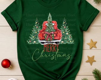 Red Truck Christmas PNG, Vintage Holiday Design (Digital Download)