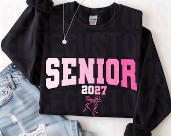 Senior 2027 PNG, Class of 2027 PNG, Pink Senior Shirt Design, Senior Bow PNG, Graduation Sublimation Design, High School (Digital Download)