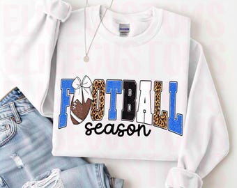 Football Season PNG Blue & White, Football Bow PNG, Leopard Football Design, Game Day PNG, Football Shirt Design, Digital Download