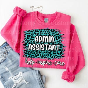 Admin Assistant Shirt | Teal Leopard Print Design (Digital Download)