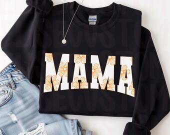 Floral Mama PNG, Trendy Mom Graphic Tee Design (Digital Download)