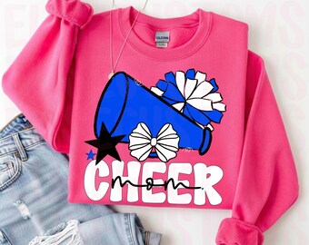 Cheer Mom PNG, Blue Cheerleader Megaphone PNG, Cheer Bow Design, School Spirit Sublimation Design, Cheerleading Digital Download