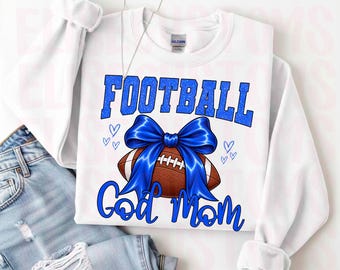 Football God Mom PNG, Football Godmother PNG, Royal Blue Football Bow, Game Day Sublimation, DTF, Instant Download(Digital Download)